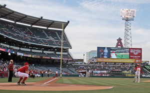 Anaheim University Throws the First Pitch at Anaheim Angels Game