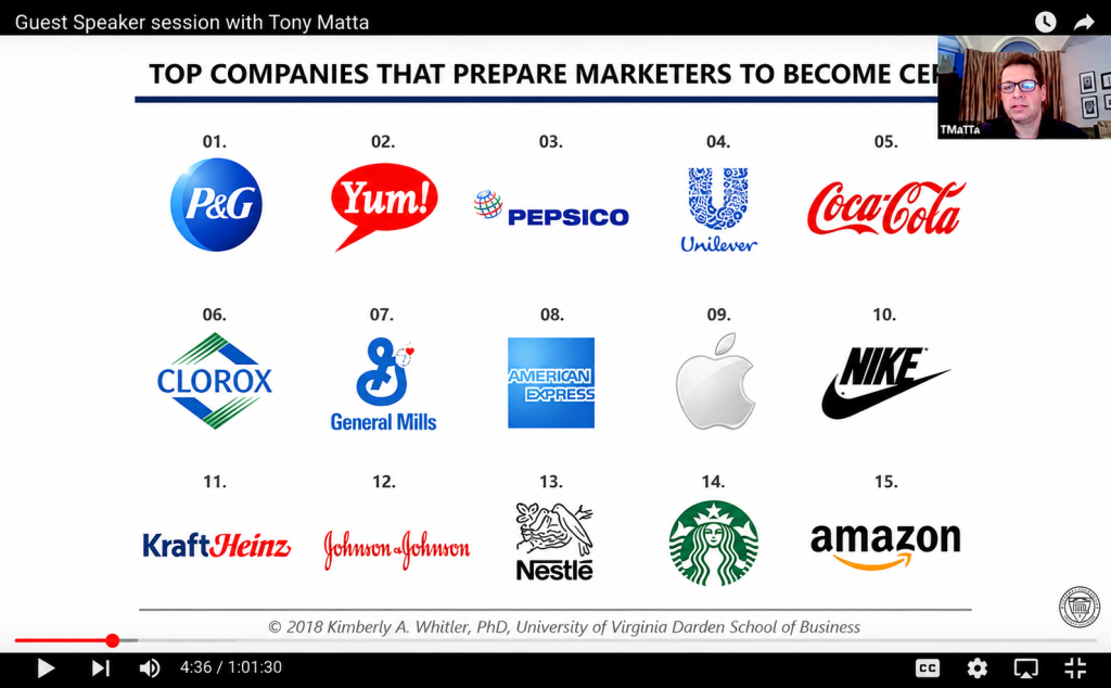 Clorox Executive Vice President & Chief Growth Officer Tony Matta speaks to AU MBA students
