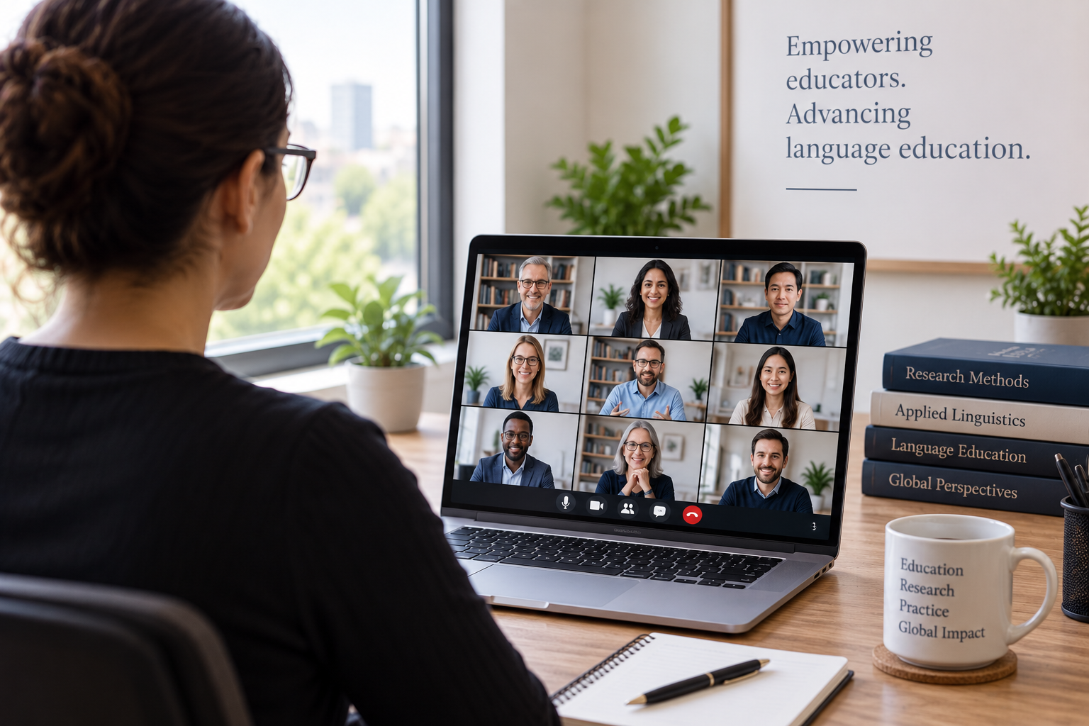 Online doctoral student participating in a virtual graduate class
